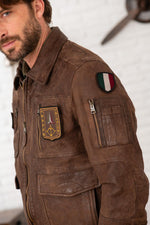 Distressed brown leather bomber jacket - Image n°6