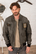 Aged gray leather bomber jacket - Image n°5