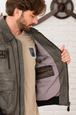 Italian grey sheepskin aviator jacket, military-inspired and timeless. - Image n°9