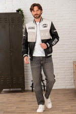 Redskins' black-and-white lambskin bomber with teddy collar and mesh. - Image n°3