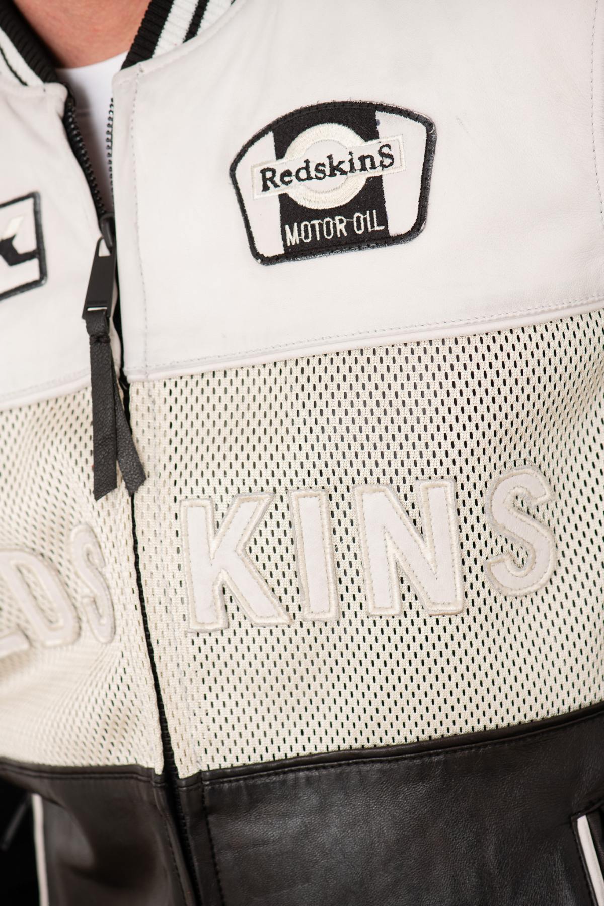 Redskins' black-and-white lambskin bomber with teddy collar and mesh. - Image n°5