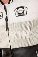 Redskins' black-and-white lambskin bomber with teddy collar and mesh. - Image n°5
