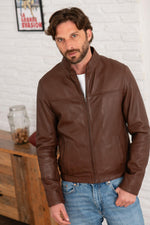 Classic brown sheep leather jacket with a regular fit and biker touch. - Image n°4
