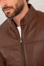 Classic brown sheep leather jacket with a regular fit and biker touch. - Image n°5