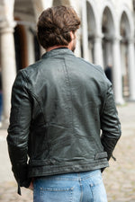 Skinny fit charcoal biker collar leather jacket - Image n°2