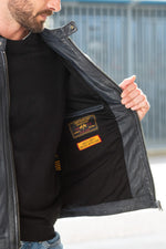 Navy blue lambskin jacket with a biker collar and regular fit. - Image n°7
