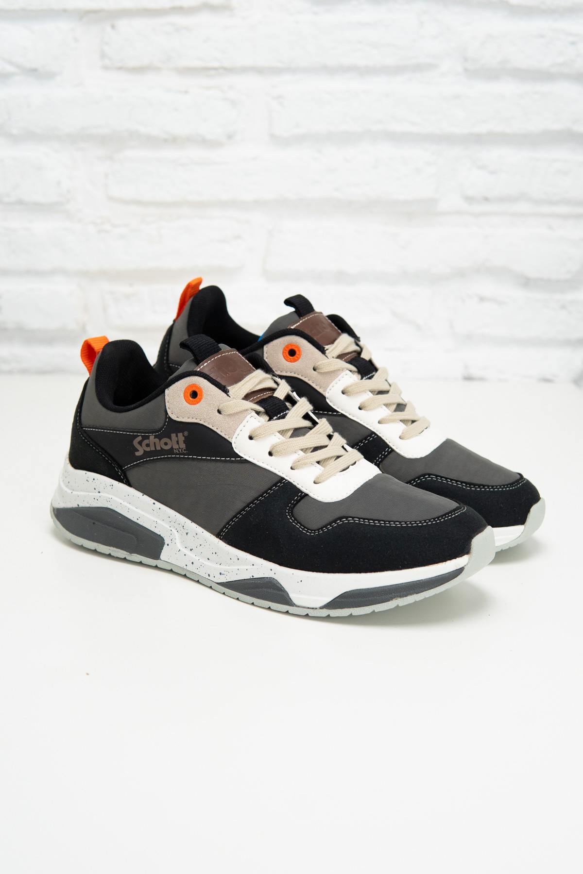 Grey lace-up sneakers with orange details - Image n°1