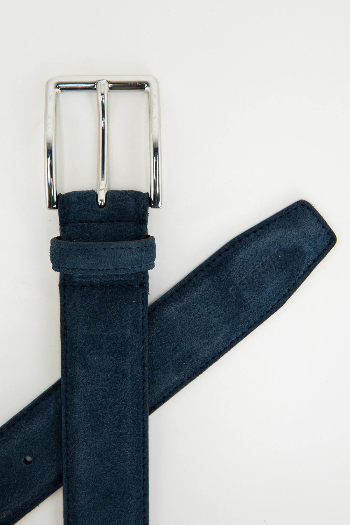 Navy blue full-grain leather belt - Image n°2