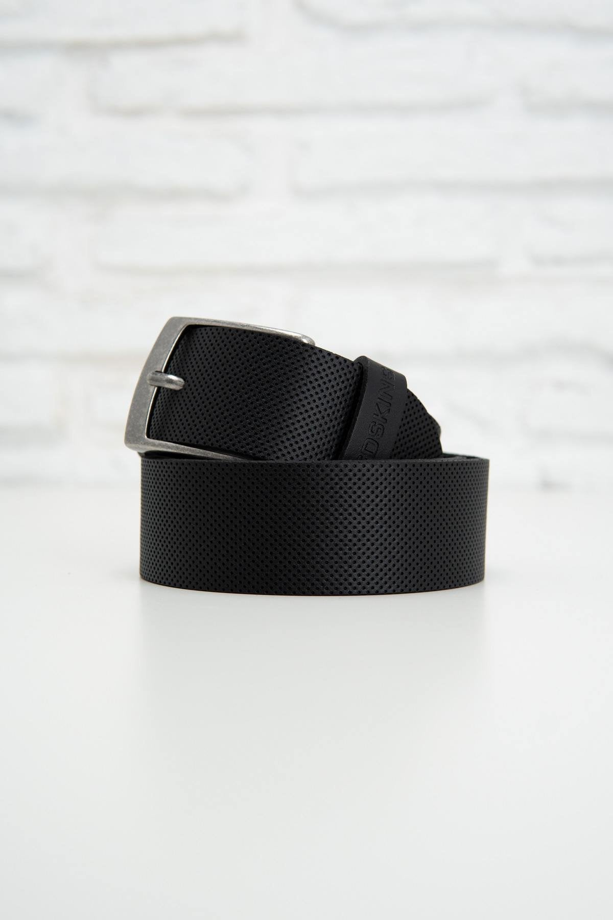 Black micro-perforated leather belt - Image n°1
