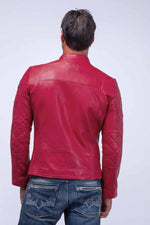 Red racing leather jacket with biker collar - Image n°3