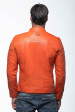 Orange leather jacket with biker collar - Image n°3