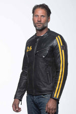 Black leather jacket with racing biker collar - Image n°5