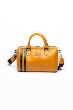 Women's racing yellow leather handbag - Image n°3