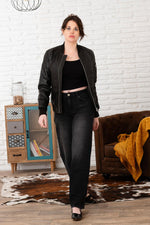 Black leather bomber jacket for women - Image n°5
