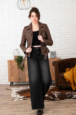 Bison-colored leather biker jacket - Image n°4