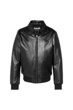 Black leather jacket with shirt collar and ribbed edges - Image n°5