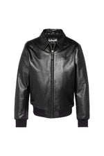 Black leather jacket with shirt collar and ribbed edges - Image n°5