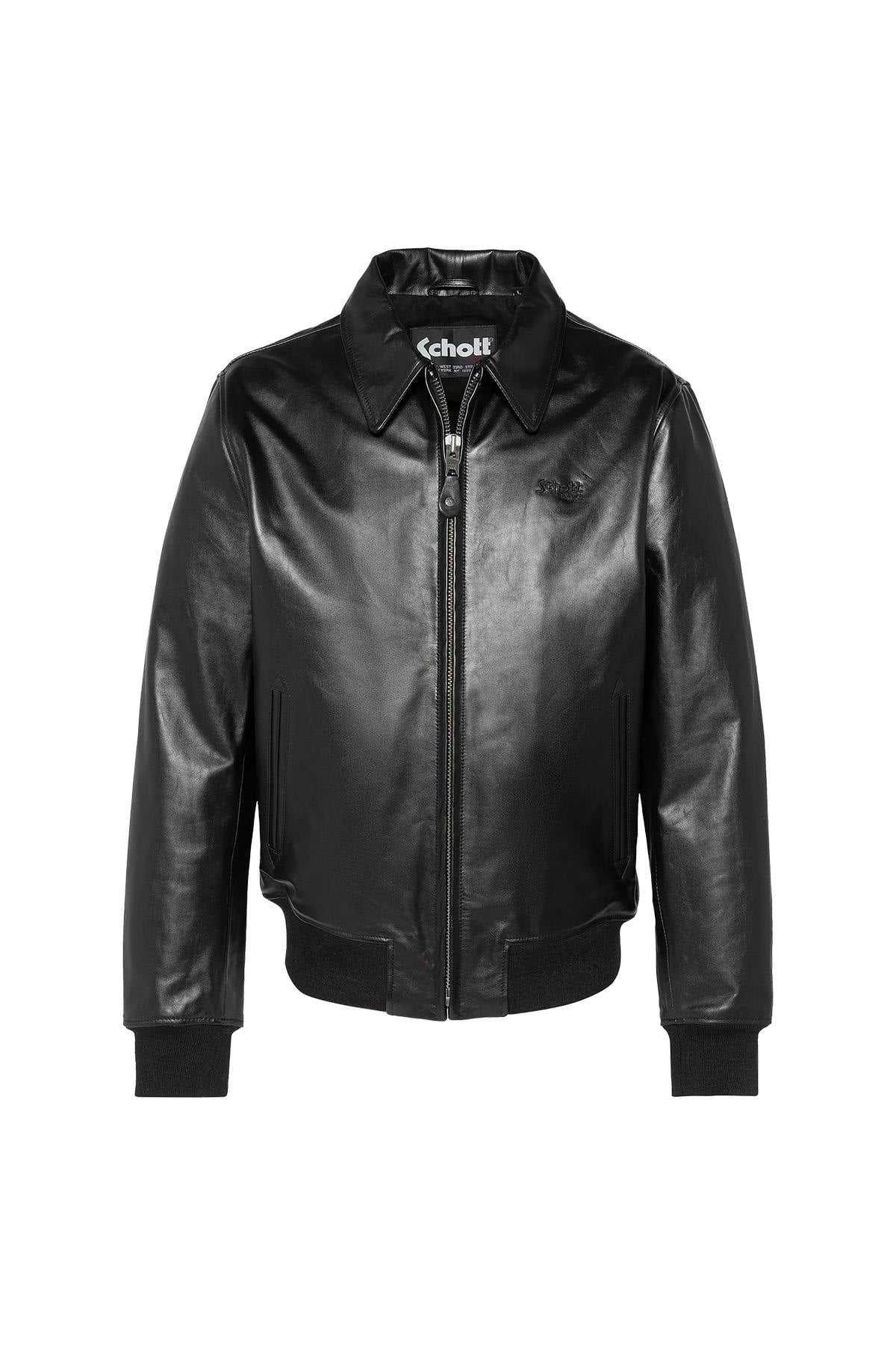 Black leather jacket with shirt collar and ribbed edges - Image n°5