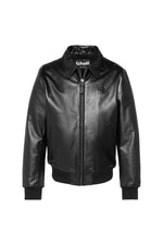 Black leather jacket with shirt collar and ribbed edges - Image n°5