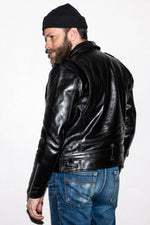 Black vegetable-tanned cowhide leather biker jacket - Image n°15