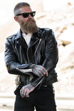 Black vegetable-tanned cowhide leather biker jacket - Image n°11