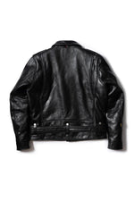 Black cowhide leather biker jacket - Image n°9