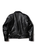 Black vegetable-tanned cowhide leather biker jacket - Image n°9