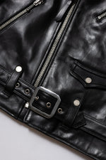 Black vegetable-tanned cowhide leather biker jacket - Image n°6
