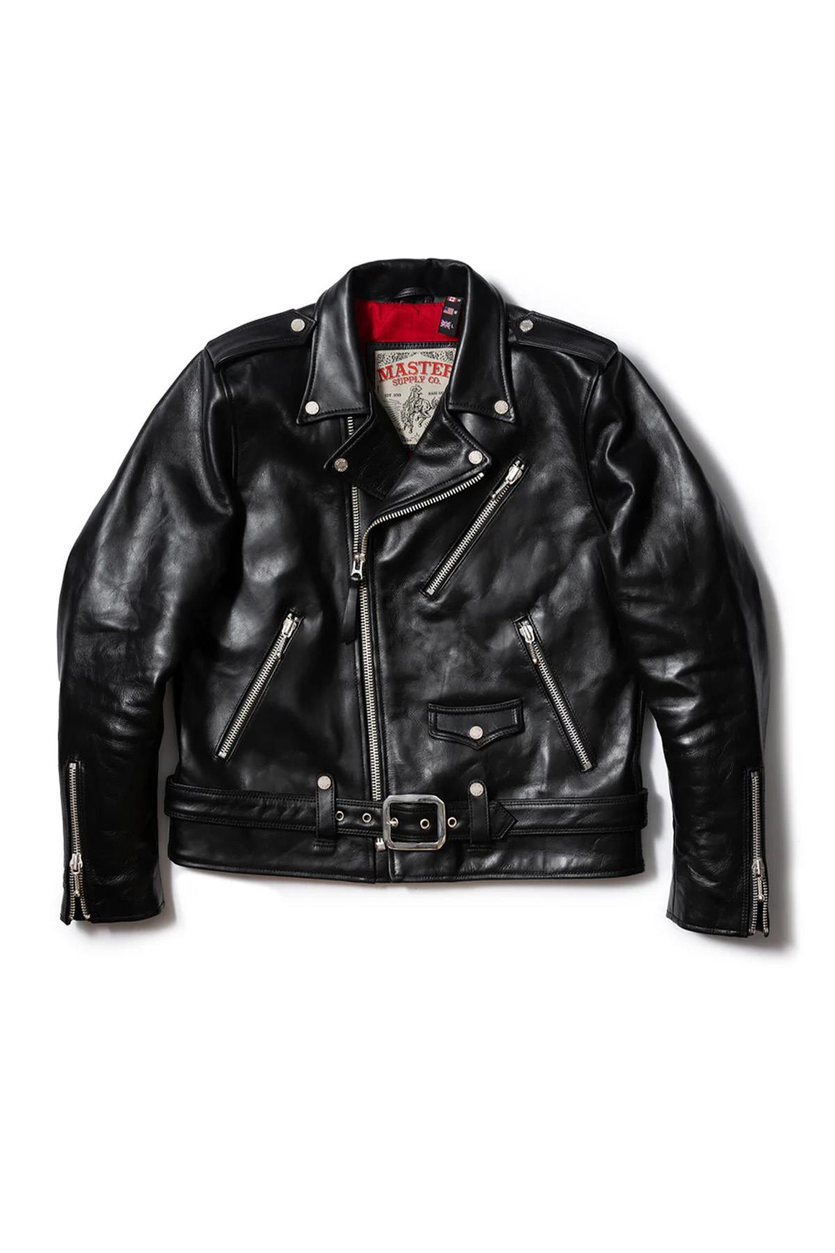 Black vegetable-tanned cowhide leather biker jacket - Image n°5