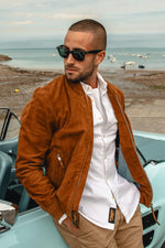 Teddy-style jacket in cognac suede leather - Image n°1