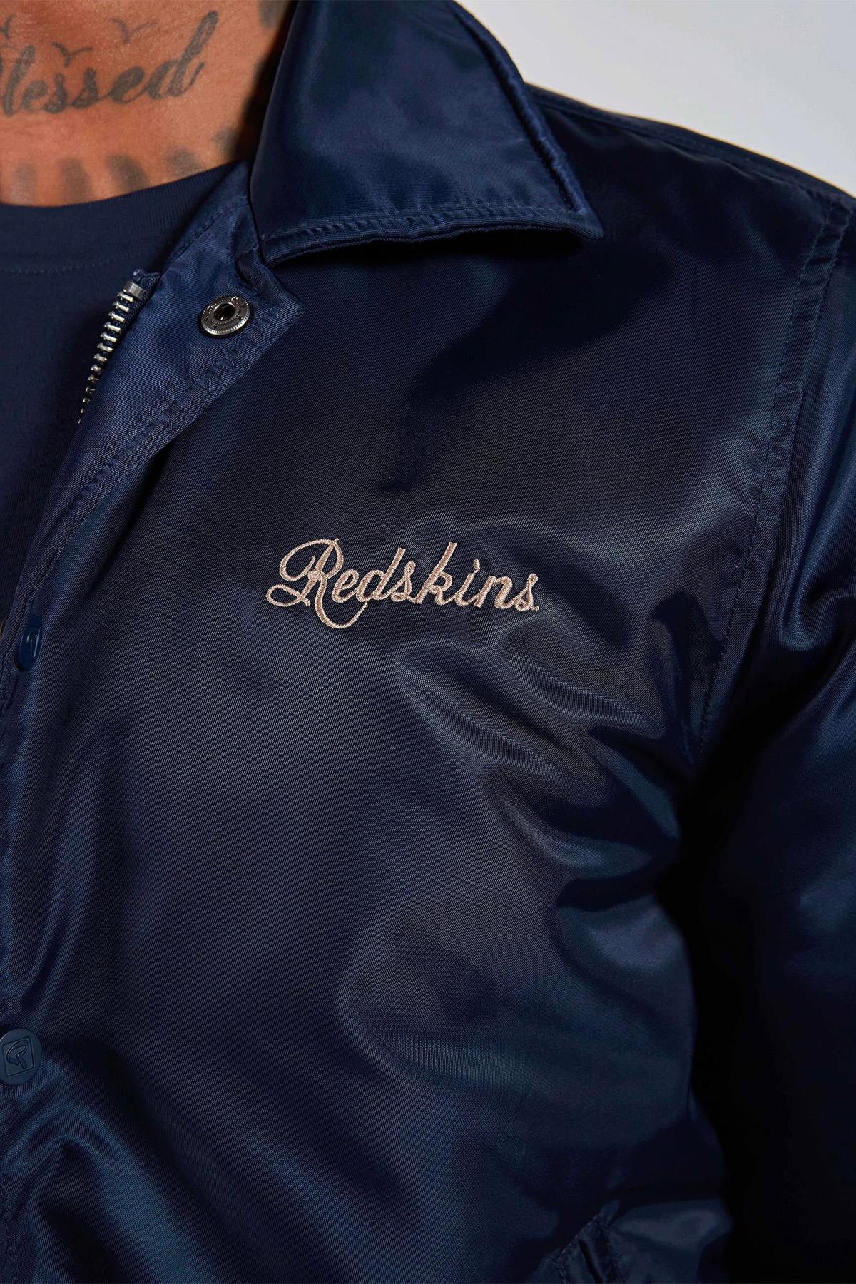 Navy blue teddy jacket with Japanese-inspired shirt collar - Image n°8