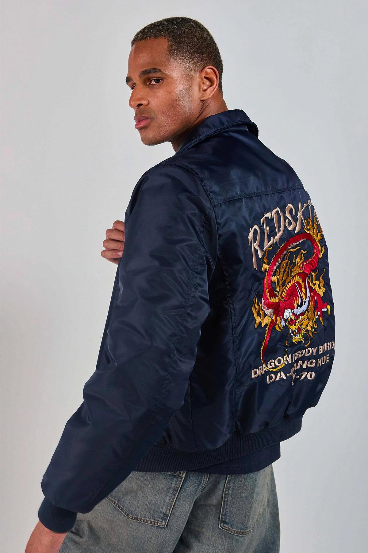 Navy blue teddy jacket with Japanese-inspired shirt collar - Image n°5