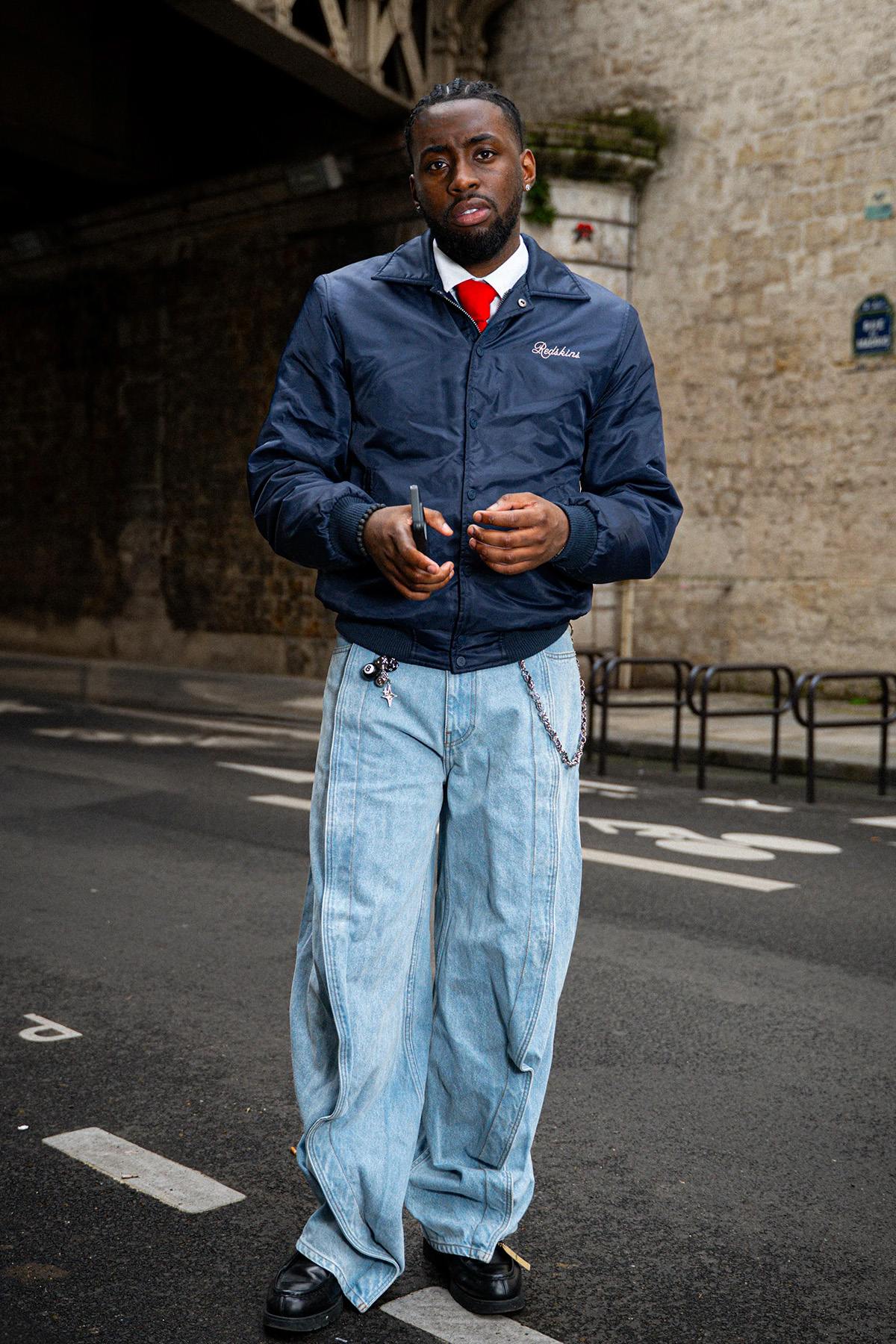 Navy blue teddy jacket with Japanese-inspired shirt collar - Image n°6