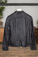 Women's navy blue leather jacket - Image n°2