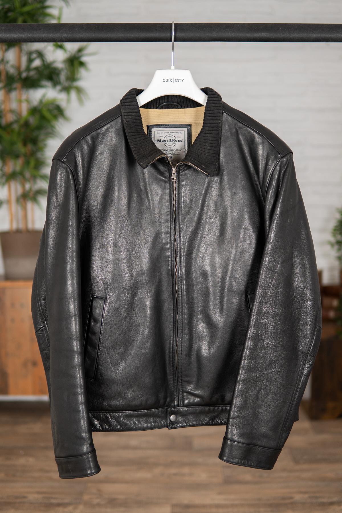 Men's high collar cowhide leather jacket - Image n°1