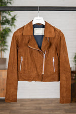 Short Biker Jacket in suede goat leather - Image n°1