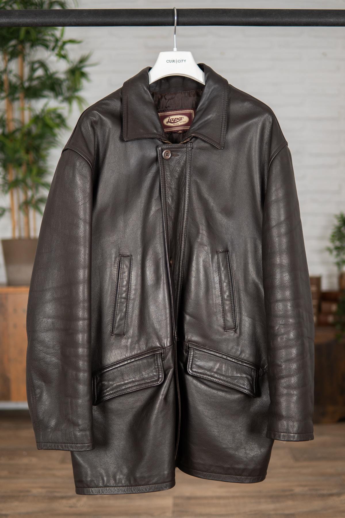 Dark brown buffalo leather coat - Image n°1