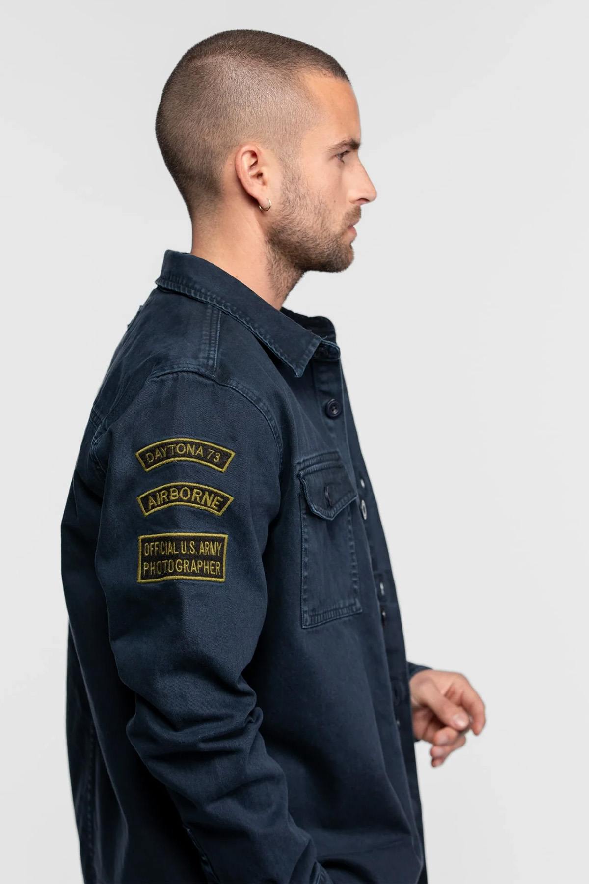Navy blue military style cotton shirt - Image n°5