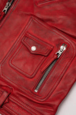 Red aged effect Biker Jacket in cowhide leather - Image n°5