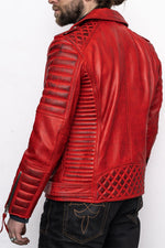 Red aged effect Biker Jacket in cowhide leather - Image n°4
