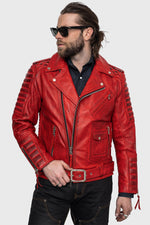 Red aged effect Biker Jacket in cowhide leather - Image n°1