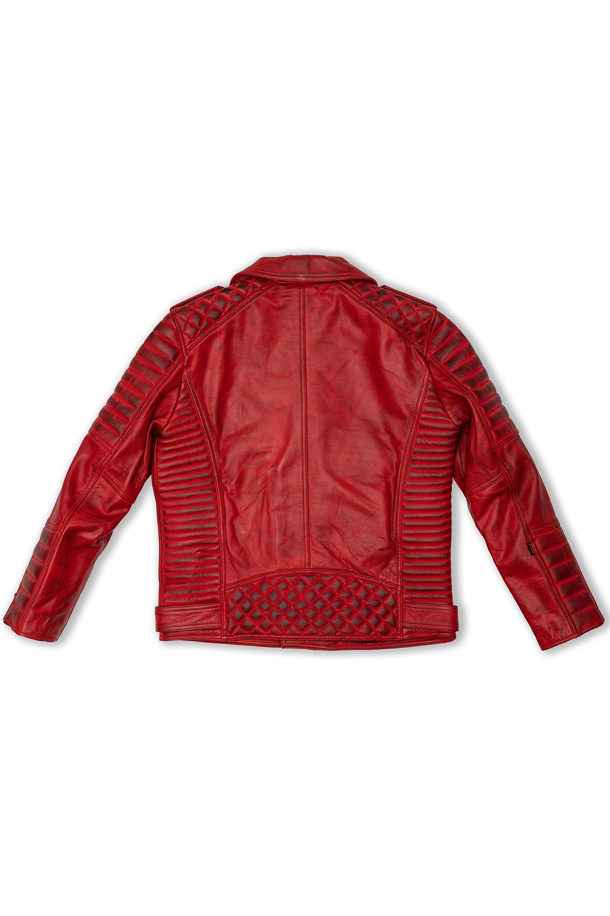 Red aged effect Biker Jacket in cowhide leather - Image n°9