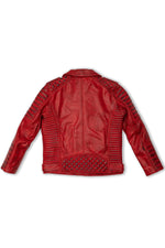 Red aged effect Biker Jacket in cowhide leather - Image n°9
