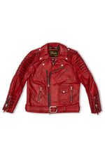 Red aged effect Biker Jacket in cowhide leather - Image n°8