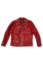 Red aged effect Biker Jacket in cowhide leather - Image n°8