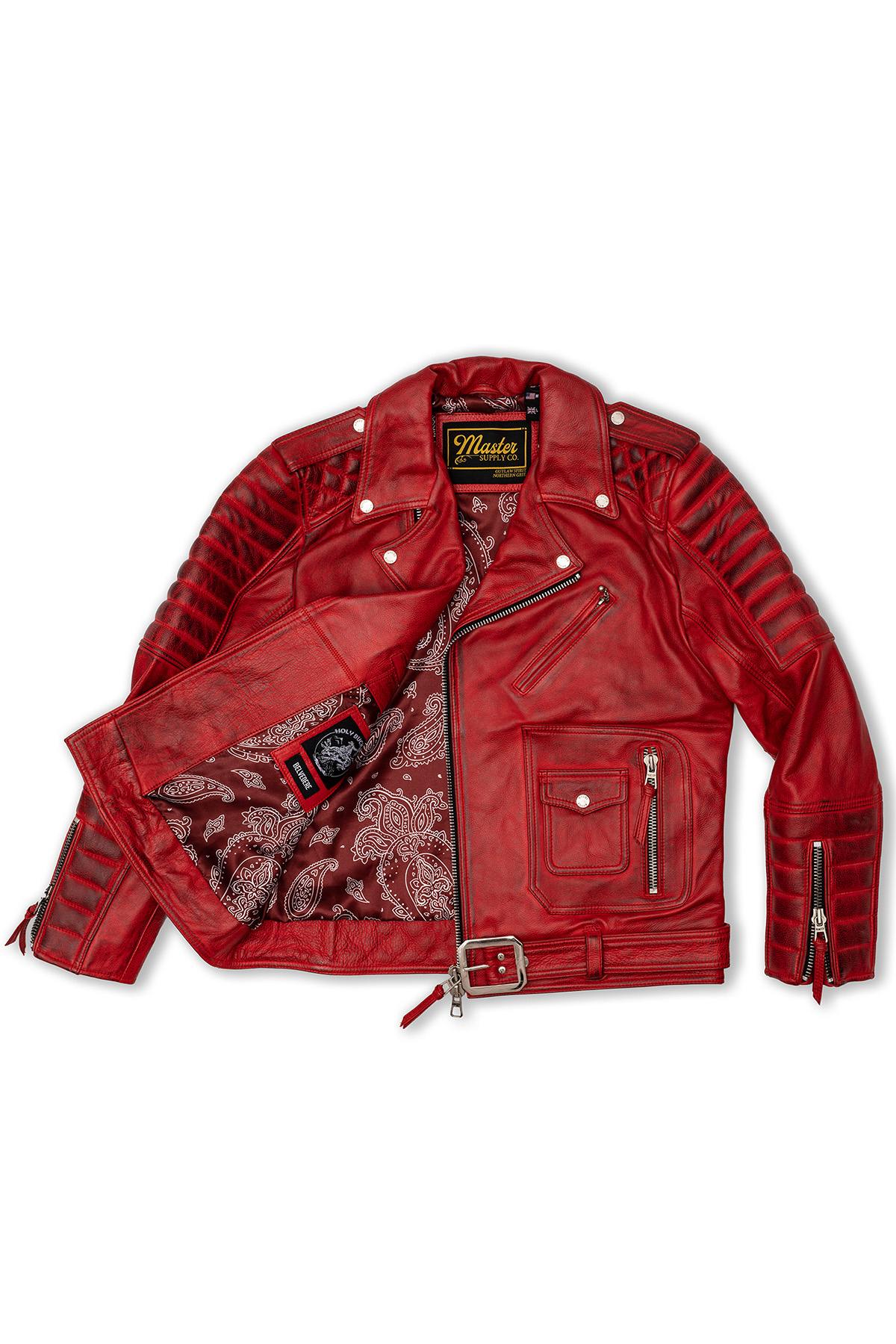 Red aged effect Biker Jacket in cowhide leather - Image n°6