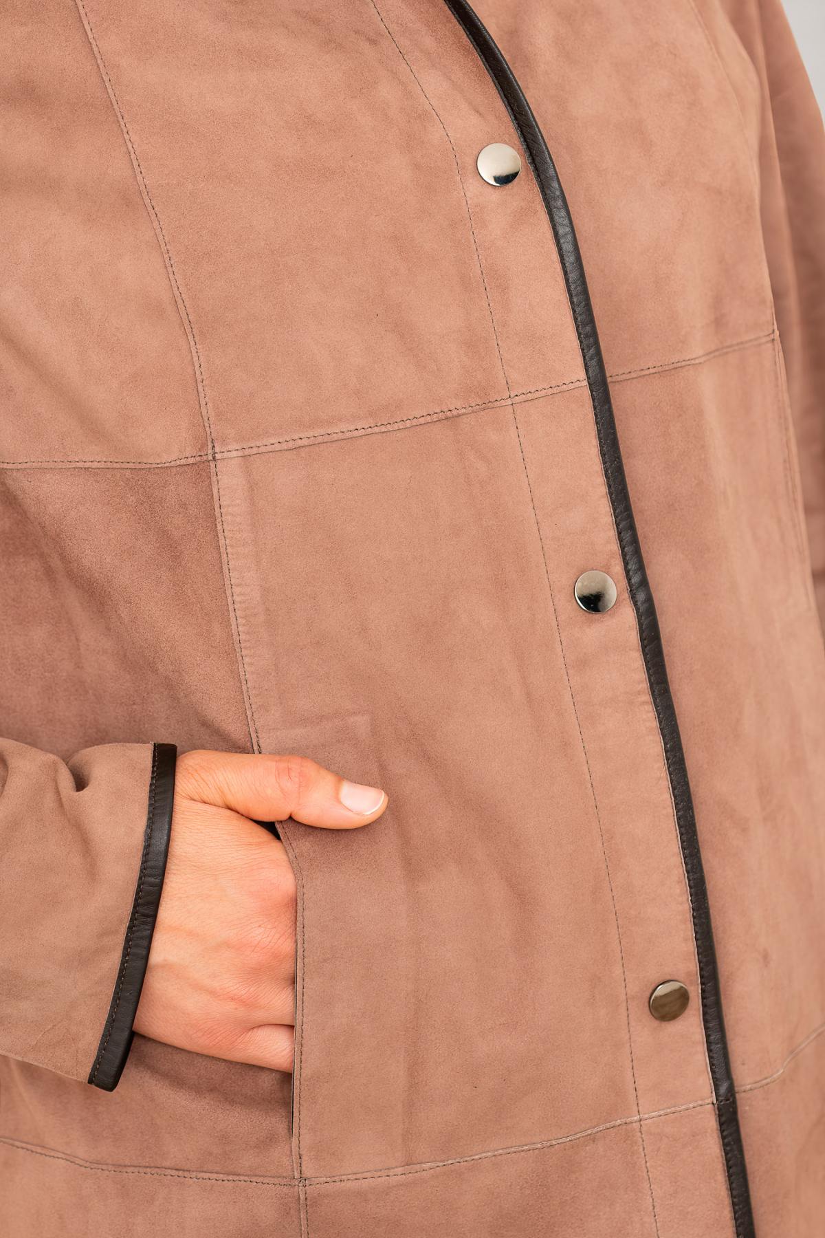 Elegant reversible brown suede leather coat - Image n°8