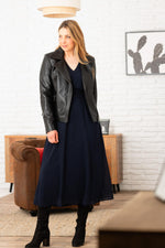 Rock & chic black pearl leather biker jacket - Image n°2