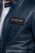Sheepskin leather jacket in royal blue, biker collar, all-season fit. - Image n°9