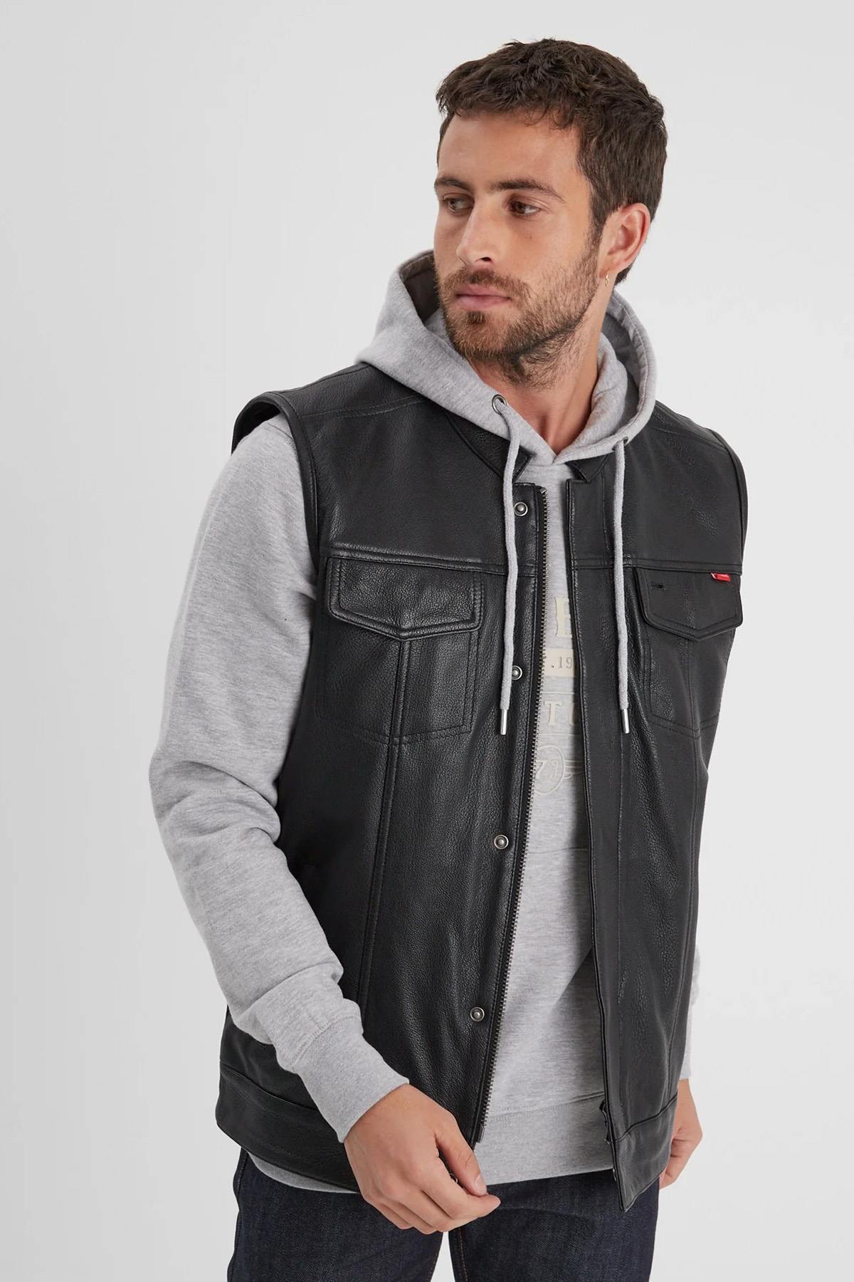 Grainy goatskin leather vest, sleeveless, with a hidden zip fastening. - Image n°7